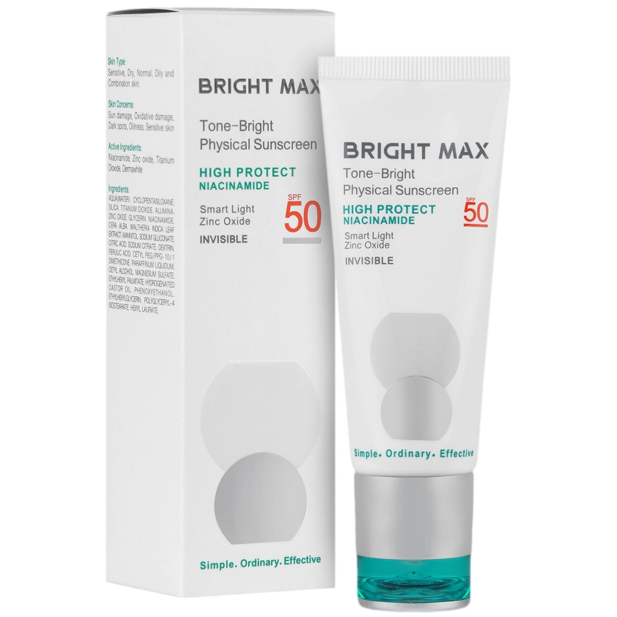 ضد آفتاب فیزیکال تن برایت SPF50 (بی رنگ) برایت مکس 40 میلی لیتر