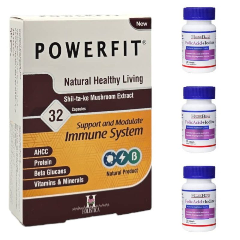 پک کپسول پاورفیت هولیستیکا و 3 بسته قرص فولیک اسید و ید هلث برست