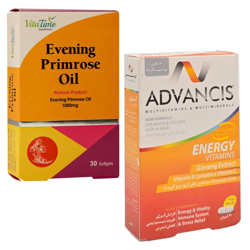 پک سافت ژل روغن گل مغربی ویتا تایم و قرص ادونسیس مولتی ویتامین